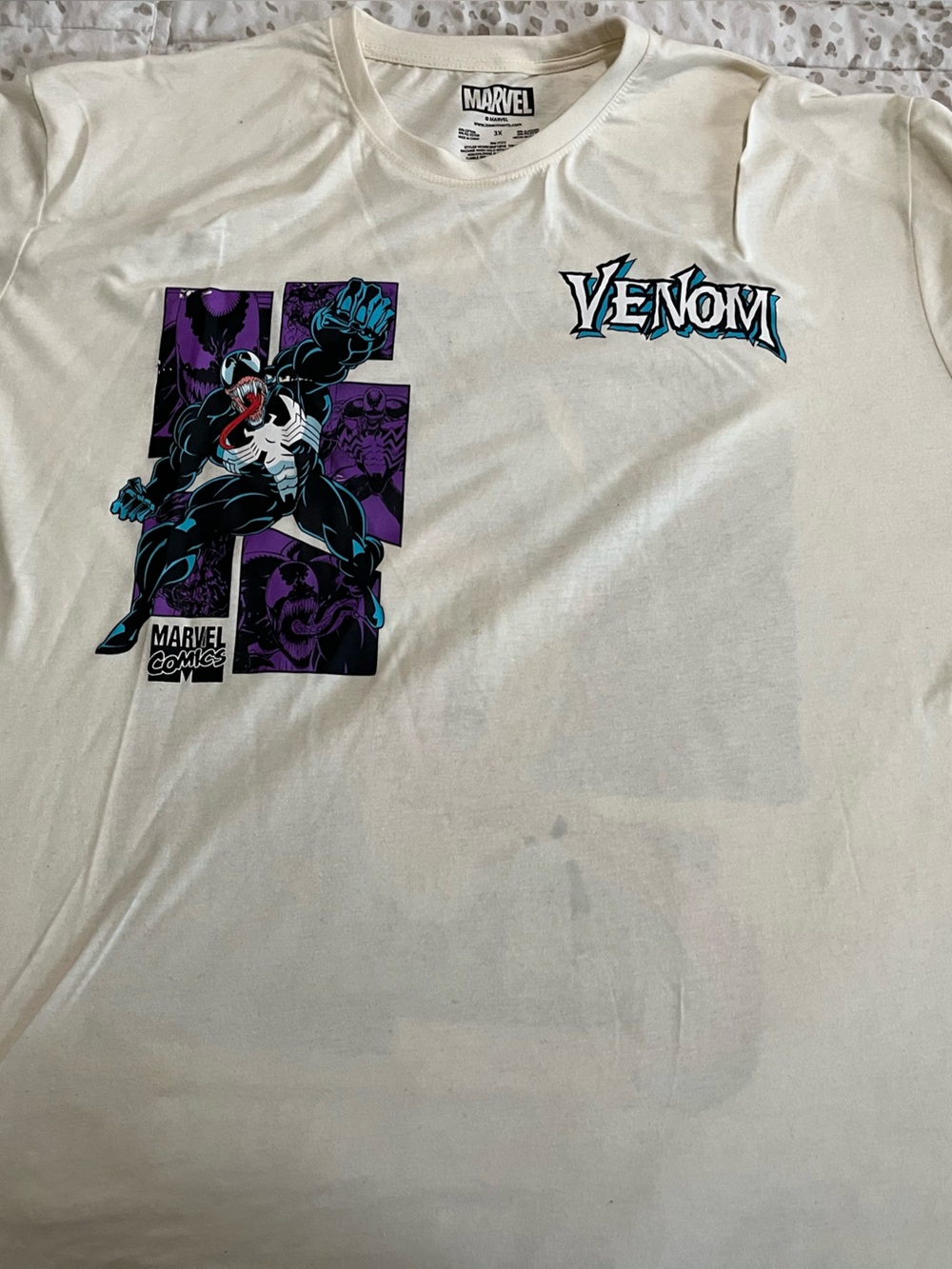 Marvel Venom Graphic Tee in White with Purple & Teal Accents
